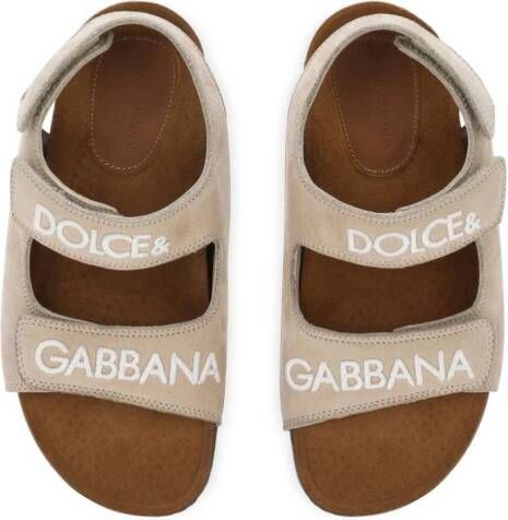Dolce & Gabbana Kids logo-embroidered touch-strap sandals Neutrals