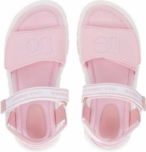 Dolce & Gabbana Kids logo-embroidered touch-strap sandals Pink