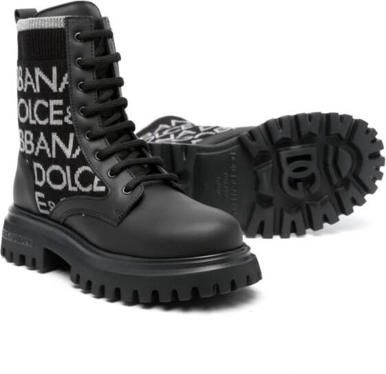 Dolce & Gabbana Kids logo-lettering leather ankle boots Black