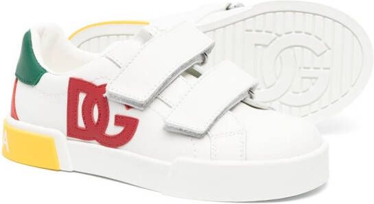 Dolce & Gabbana Kids logo-patch touch-strap leather sneakers White
