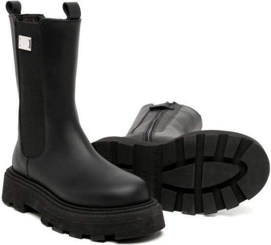 Dolce & Gabbana Kids logo-plaque leather ankle boots Black
