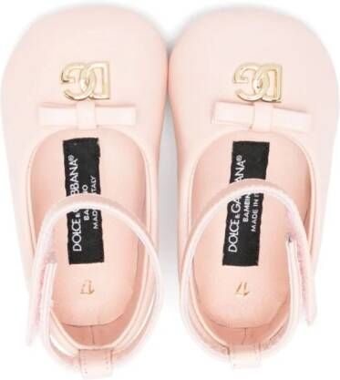 Dolce & Gabbana Kids logo-plaque leather ballerina flats Pink