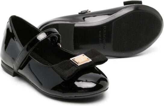 Dolce & Gabbana Kids logo-plaque leather ballerina shoes Black