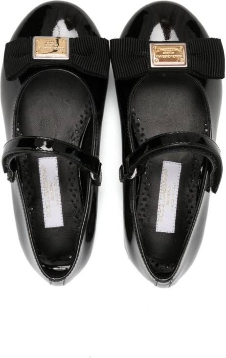 Dolce & Gabbana Kids logo-plaque leather ballerina shoes Black