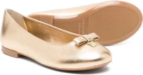 Dolce & Gabbana Kids logo-plaque leather ballerina shoes Gold