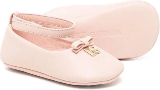 Dolce & Gabbana Kids logo-plaque leather ballerina shoes Pink