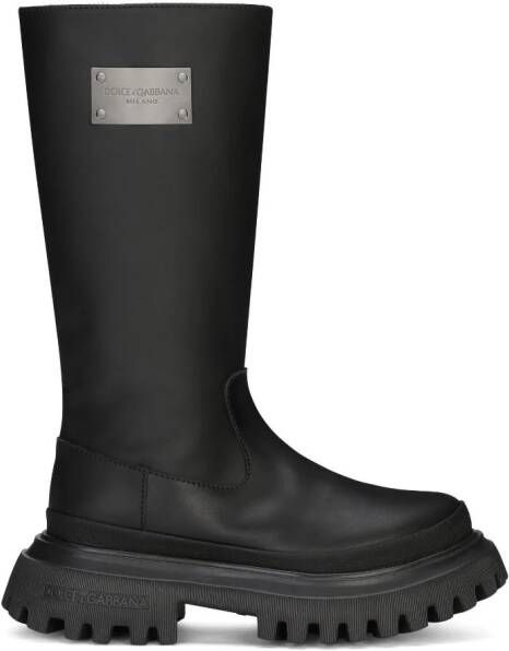 Dolce & Gabbana Kids logo plaque leather boots Black
