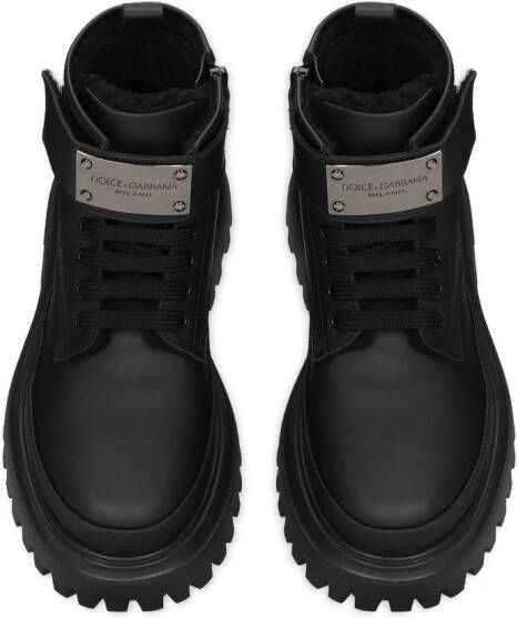Dolce & Gabbana Kids logo-plaque leather combat boots Black