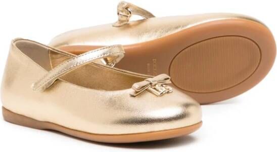 Dolce & Gabbana Kids logo-plaque metallic-leather ballerinas Gold