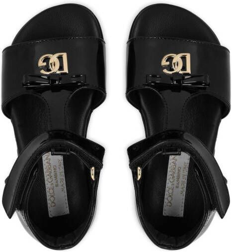 Dolce & Gabbana Kids First Steps patent leather sandals Black