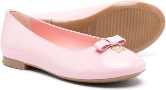 Dolce & Gabbana Kids logo-plaque patent-finish ballerinas Pink