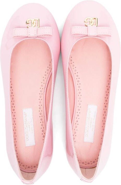 Dolce & Gabbana Kids logo-plaque patent-finish ballerinas Pink