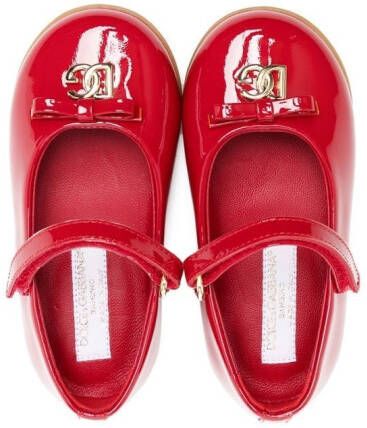 Dolce & Gabbana Kids logo-plaque touch-strap ballerinas Red