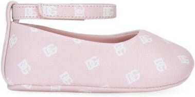 Dolce & Gabbana Kids logo-print leather ballerina shoes Pink