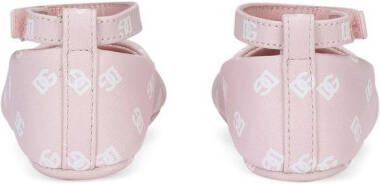 Dolce & Gabbana Kids logo-print leather ballerina shoes Pink