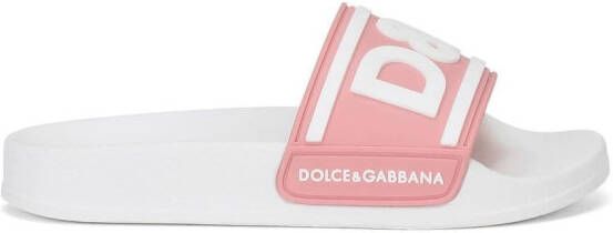 Dolce & Gabbana Kids logo-print pool slides Pink