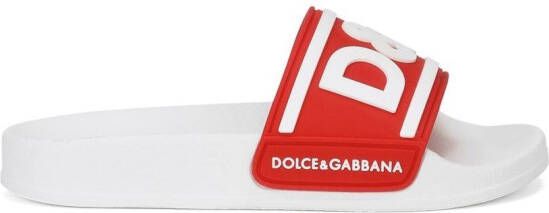 Dolce & Gabbana Kids logo-print pool slides Red