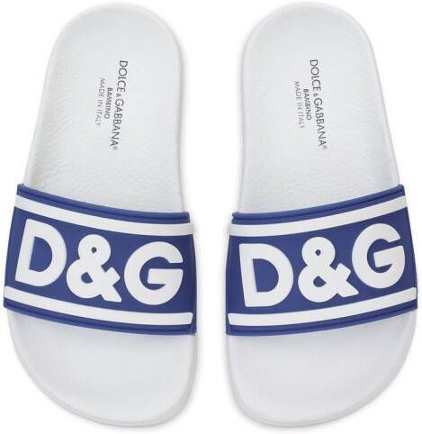 Dolce & Gabbana Kids logo-print pool slides Blue