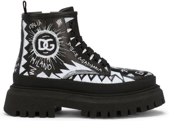 Dolce & Gabbana Kids logo-print lace-up boots Black