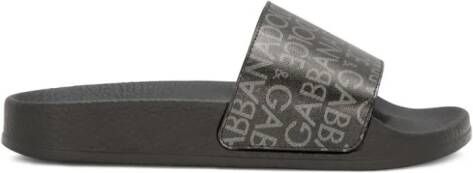 Dolce & Gabbana Kids logo-print leather slides Black