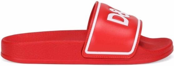 Dolce & Gabbana Kids logo-print leather slides Red