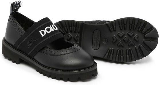 Dolce & Gabbana Kids logo-tape leather Mary Jane shoes Black