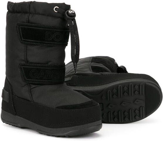 Dolce & Gabbana Kids logo-tape leather snow boots Black