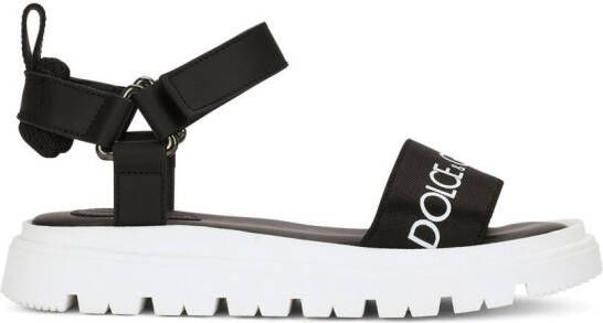 Dolce & Gabbana Kids logo strap ridged sole sandals Black