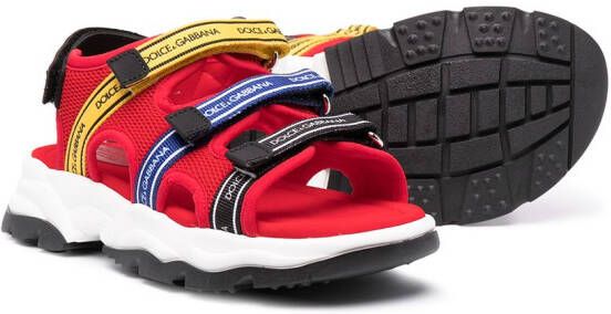 Dolce & Gabbana Kids logo-tape mesh sandals Red
