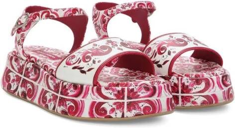 Dolce & Gabbana Kids Majolica-print buckled sandals Red