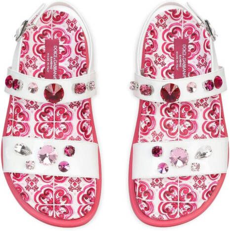 Dolce & Gabbana Kids Majolica-print crystal-embellished sandals White