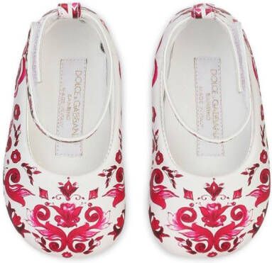 Dolce & Gabbana Kids Majolica-print leather ballerina-shoes Red