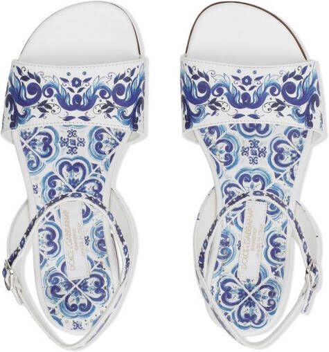 Dolce & Gabbana Kids Majolica-print leather sandals Blue