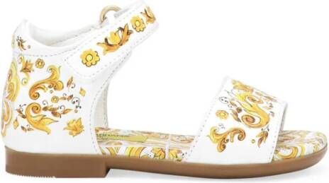 Dolce & Gabbana Kids Majolica-print leather sandals Yellow
