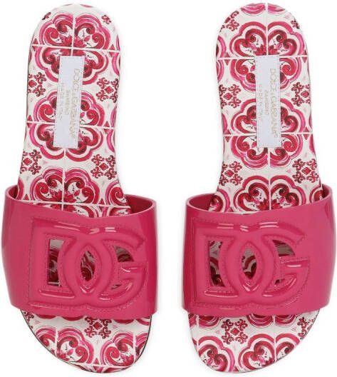 Dolce & Gabbana Kids Majolica-print leather slides Pink