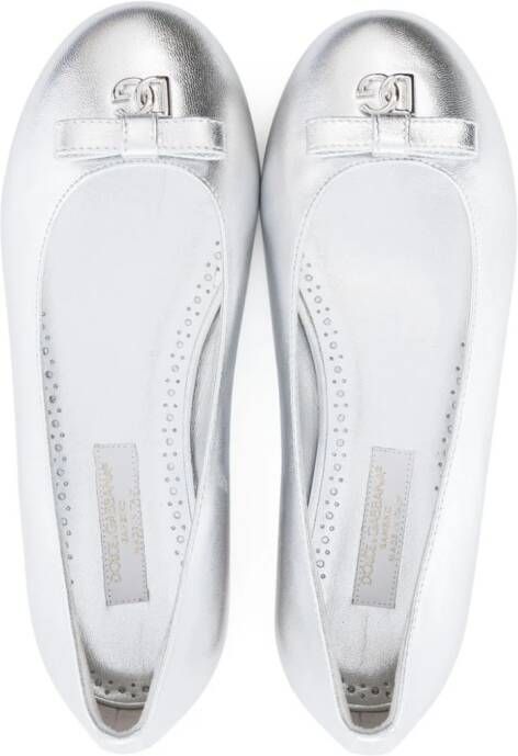 Dolce & Gabbana Kids metallic leather ballerina shoes Silver