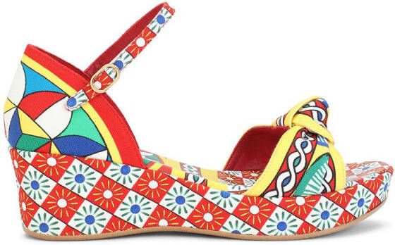 Dolce & Gabbana Kids Carretto-print ankle-strap wedges Red