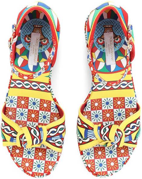 Dolce & Gabbana Kids Carretto-print ankle-strap wedges Red