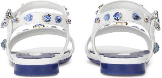 Dolce & Gabbana Kids rhinestone-embellished leather sandals White
