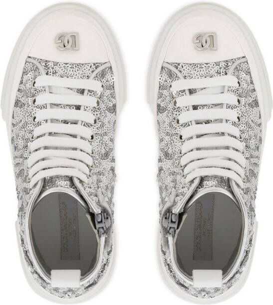 Dolce & Gabbana Kids Portofino glitter high-top sneakers Silver