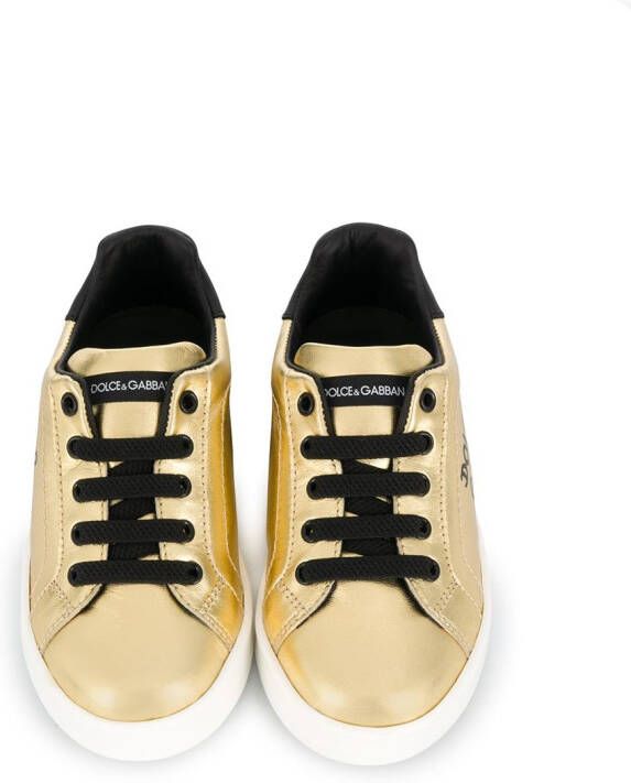 Dolce & Gabbana Kids Portofino laminated logo sneakers Gold