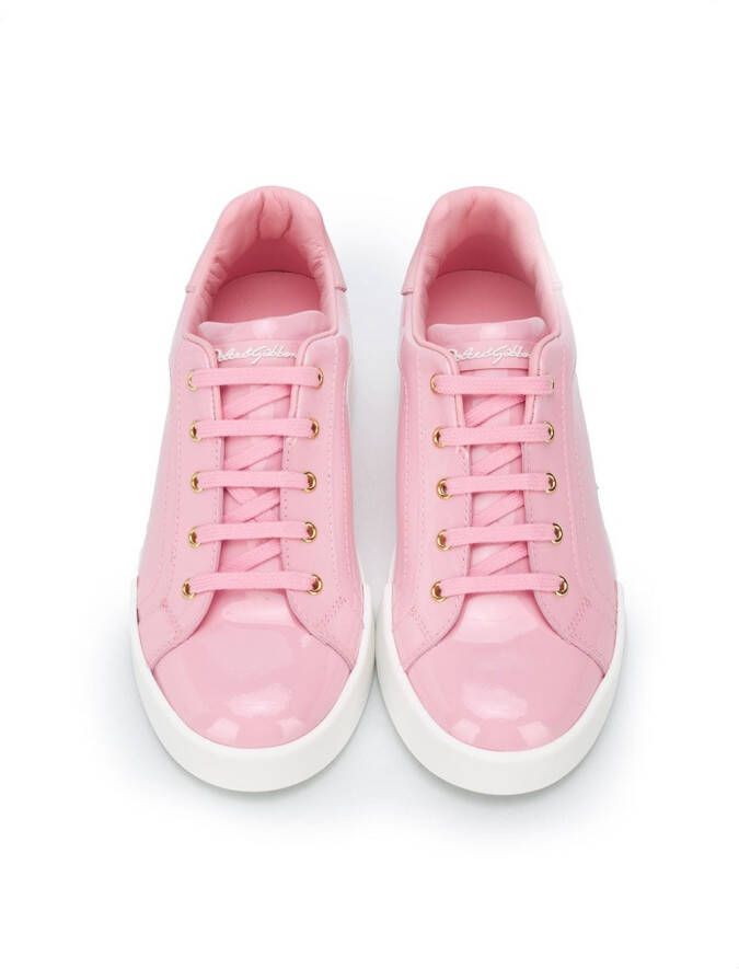 Dolce & Gabbana Kids Portofino patent leather sneakers Pink