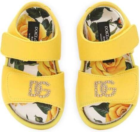 Dolce & Gabbana Kids rhinestone-embellished leather sandals Yellow