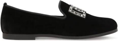 Dolce & Gabbana Kids rhinestone-embellished velvet slippers Black