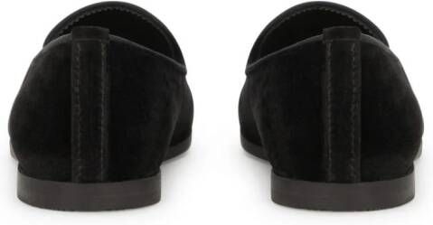 Dolce & Gabbana Kids rhinestone-embellished velvet slippers Black