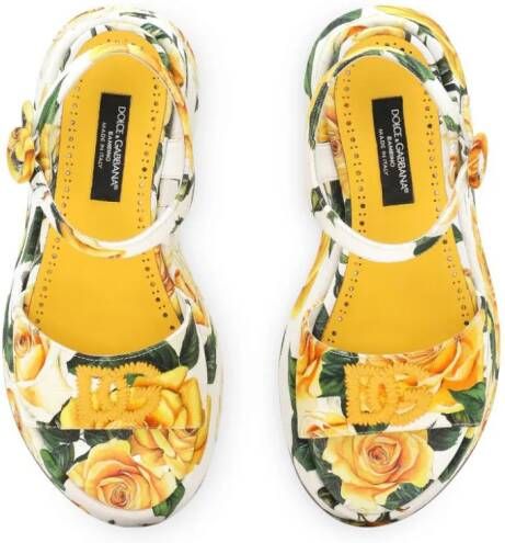Dolce & Gabbana Kids rose-print cotton sandals White