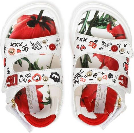 Dolce & Gabbana Kids sketchbook-print touch-strap sandals White