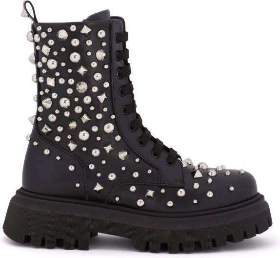 Dolce & Gabbana Kids studded leather combat boots Black