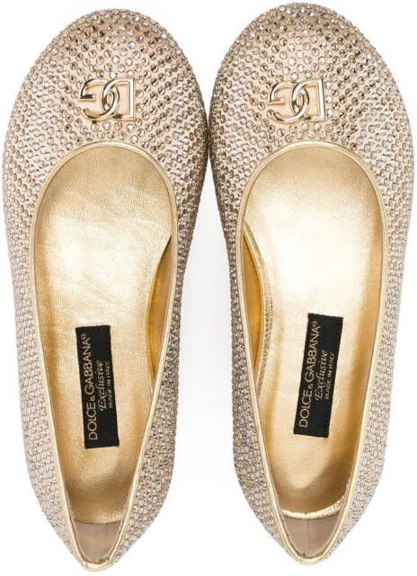 Dolce & Gabbana Kids TEEN crystal embellished ballerina pumps Gold