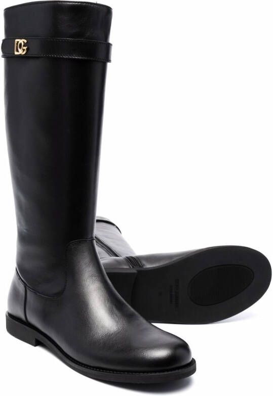 Dolce & Gabbana Kids TEEN logo-plaque knee-length boots Black